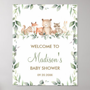 Greenery Woodland Animals Baby shower Welkomstbord Poster