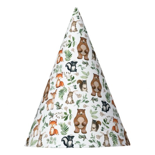 Greenery Woodland Animals Beer Deer Fox Birthday Feesthoedjes (Voorkant)