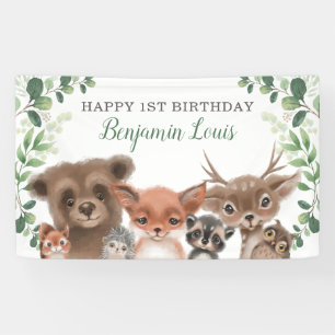 Greenery Woodland Animals Birthday Welcome Banner