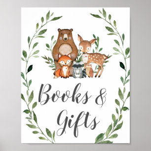 Greenery Woodland Animals Books and Gifts Sign Poster