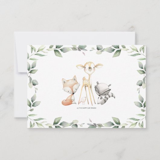 Greenery Woodland Animals New Baby Boy Foto Birth Aankondiging (Achterkant)