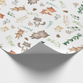 Greenery Woodland Forest Animals Baby Birthday Cadeaupapier (Hoek)