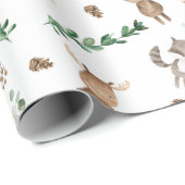 Greenery Woodland Forest Animals Baby Birthday Cadeaupapier (Rol Hoek)
