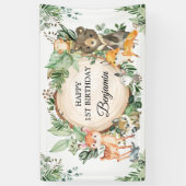 Greenery Woodland Forest Animals Happy Birthday Spandoek (Verticaal)