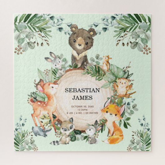 Greenery Woodland Forest Baby Animals Birth Stats Legpuzzel (Verticaal)