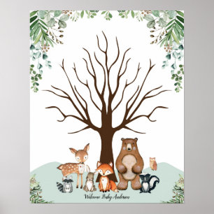 Greenery Woodland Thumbprint Tree Guestbook Sign Poster