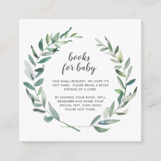 Greenery Wreate Gender Neutral Books for Baby Informatiekaartje (Voorkant)