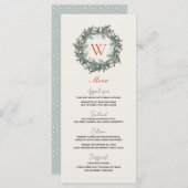 Greenery Wreate Monogram kerstfeestdag diner Menu (Voorkant / Achterkant)