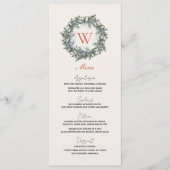 Greenery Wreate Monogram kerstfeestdag diner Menu (Voorkant)