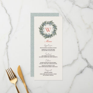 Greenery Wreate Monogram kerstfeestdag diner Menu