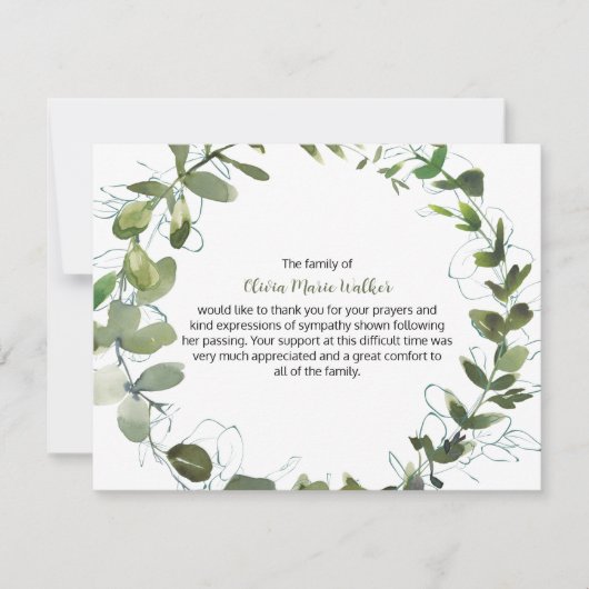 Greenery Wreater Funeral Script Dank u Noteer Kaar Bedankkaart (Voorkant)