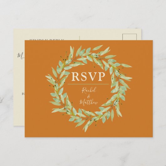 Greenery Wreath Fall Wedding RSVP Briefkaart (Voorkant / Achterkant)
