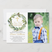 Greenery Wreath First Heilige Communauteit Foto Kaart (Voorkant)