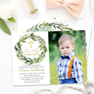 Greenery Wreath First Heilige Communauteit Foto Kaart