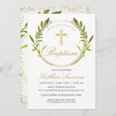 Greenery Wreath Gold Cross Girl Baptisme Kaart (Voorkant / Achterkant)