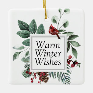 Greenery Wreath Kardinaal Bird Waterverf Holiday Keramisch Ornament