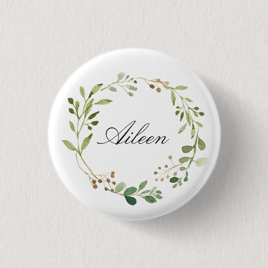 Greenery Wreath Monogram/gepersonaliseerde naam Ronde Button 3,2 Cm (Voorkant)