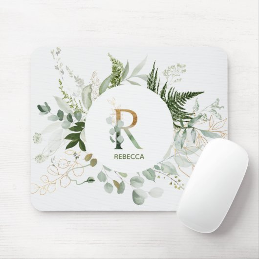 Greenery Wreath Monogram Letter R Muismat (Met muis)