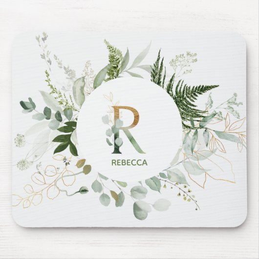 Greenery Wreath Monogram Letter R Muismat (Voorkant)