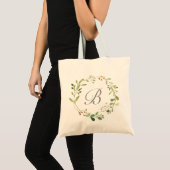 Greenery Wreath Monogram Tote Bag (Voorkant (product))