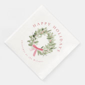 Greenery Wreath & Red Bow Holiday Servet (Hoek)