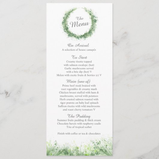 Greenery wreator waterverf art sage green menu (Achterkant)