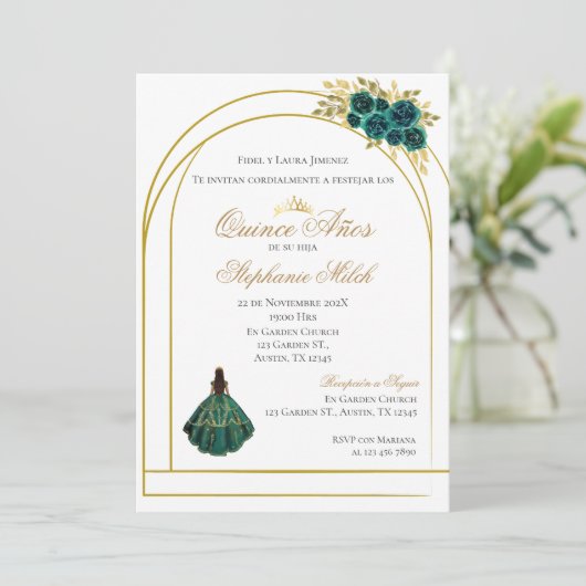 Greengery Floral Mexican Quinceanera Invitation (Debout devant)
