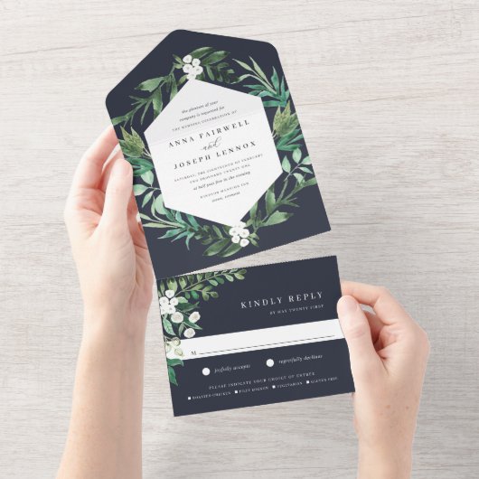 Greenhouse | Botanische bruiloft met Waterverf van All In One Uitnodiging (Afscheurbaar)