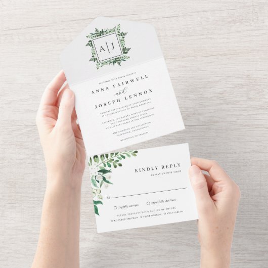 Greenhouse | Botanische bruiloft met Waterverf van All In One Uitnodiging (Afscheurbaar)