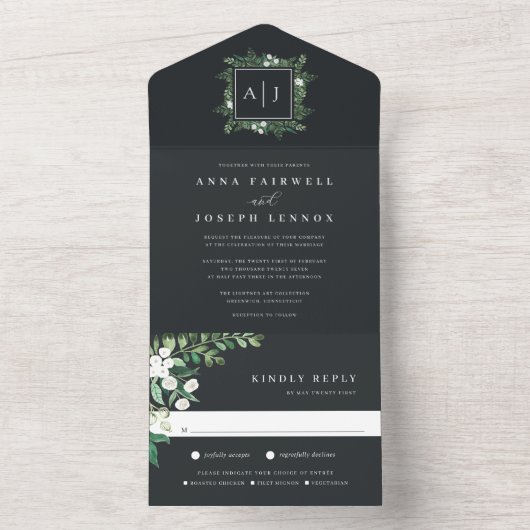 Greenhouse | Botanische bruiloft met Waterverf van All In One Uitnodiging (Binnen)