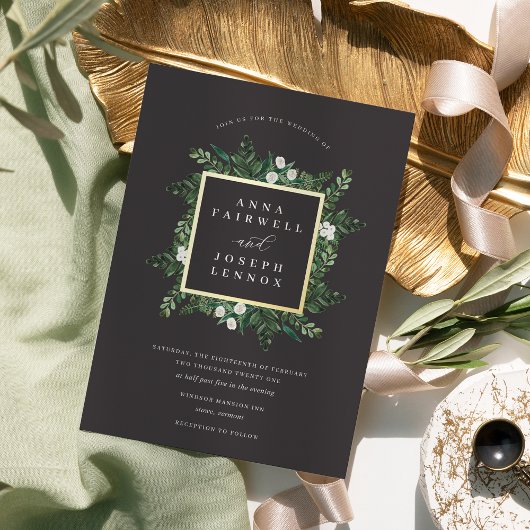 Greenhouse | Botanische bruiloft met Waterverf van Folie Uitnodiging