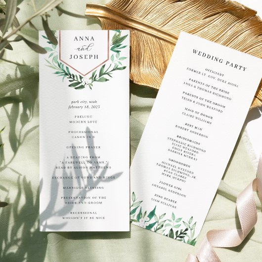 Greenhouse | Waterverf Botanical Wedding Ceremony Programma