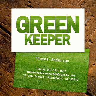 Greenkeeper in groen en wit visitekaartje