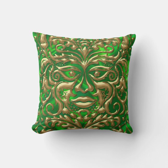 GreenMan in liquid gold damask green satin print Kussen (Voorkant)