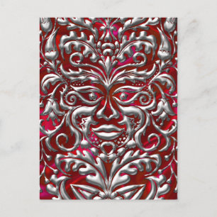 GreenMan in liquid Silver demask red satin print Briefkaart