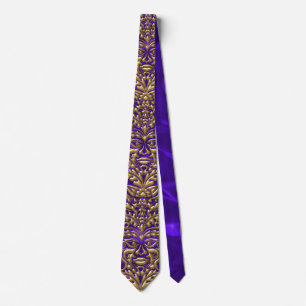 GreenMan vloeibaar goud demask op paarse satin pri Stropdas