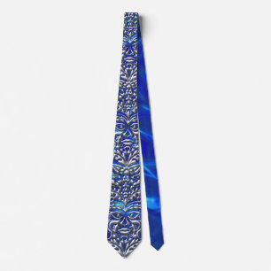 GreenMan vloeibaar zilver demask op blue satin pri Stropdas