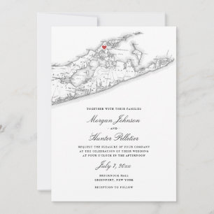 Greenport NY Kaart Elegant Zwart Wit Trouwen