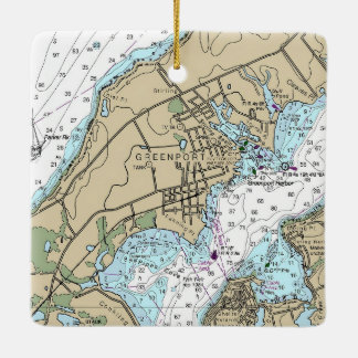 Greenport NY Nautische Grafiek Kerstmis Keramisch Ornament