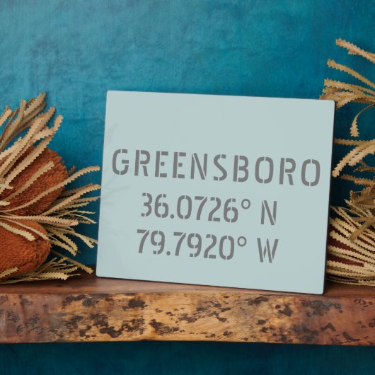 Greensboro NC Latitude en Longitude Coordinates Fotoplaat (Zijkant)