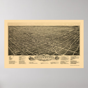 Greensboro, NC Panoramic Map - 1891 Poster