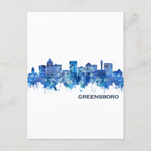 Greensboro North Carolina Skyline Blue Feestdagenkaart