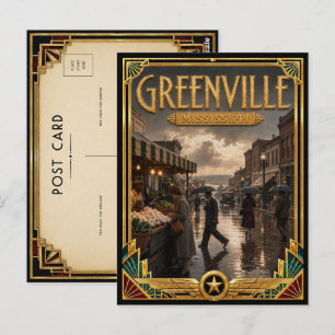 Greenville Mississippi Vintage Art Deco Gouden Tij Briefkaart