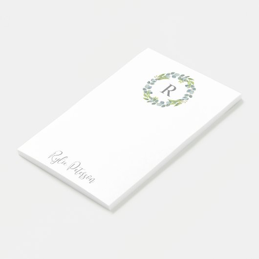 GreenWreath Custom Monogram Post-it Notities Post-it® Notes (Schuin)