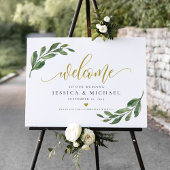 Greeny Leaf calligraphy Welcome Wedding Sign Poster