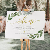 Greeny Leaf calligraphy Welcome Wedding Sign Poster