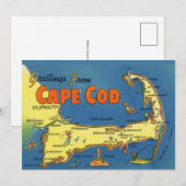 Greetings From Cape Cod 5x7 Map Postcard Bedankkaart (Voorkant / Achterkant)