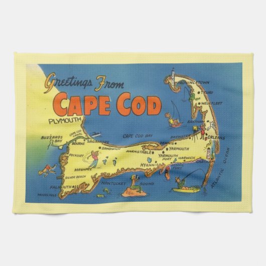 Greetings From Cape Cod Map Theedoek (Horizontaal)