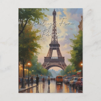 Greetings From Paris Eiffel Tower European Art Feestdagenkaart