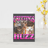 Greetings Huzz Funny Cat Meme Bootleg Graphic Men  Kaart (Gele Bloem)